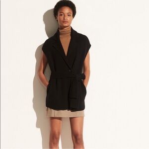 VINCE Cap Sleeve Tie Waist Vest Cashmere Wool Sweater Vest longline wrap Small